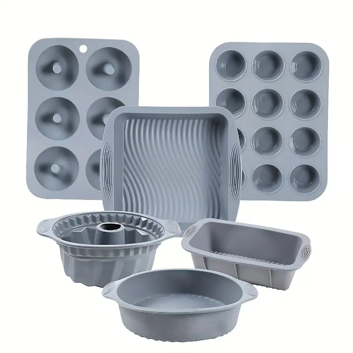 6 Piece Silicone Baking Mould Set - Grey